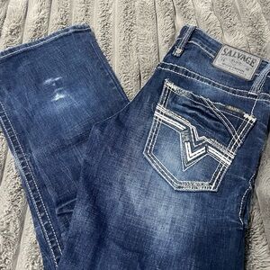 Salvage Blue EUC mayhem regular bootcut 29S Denim Jeans buckle